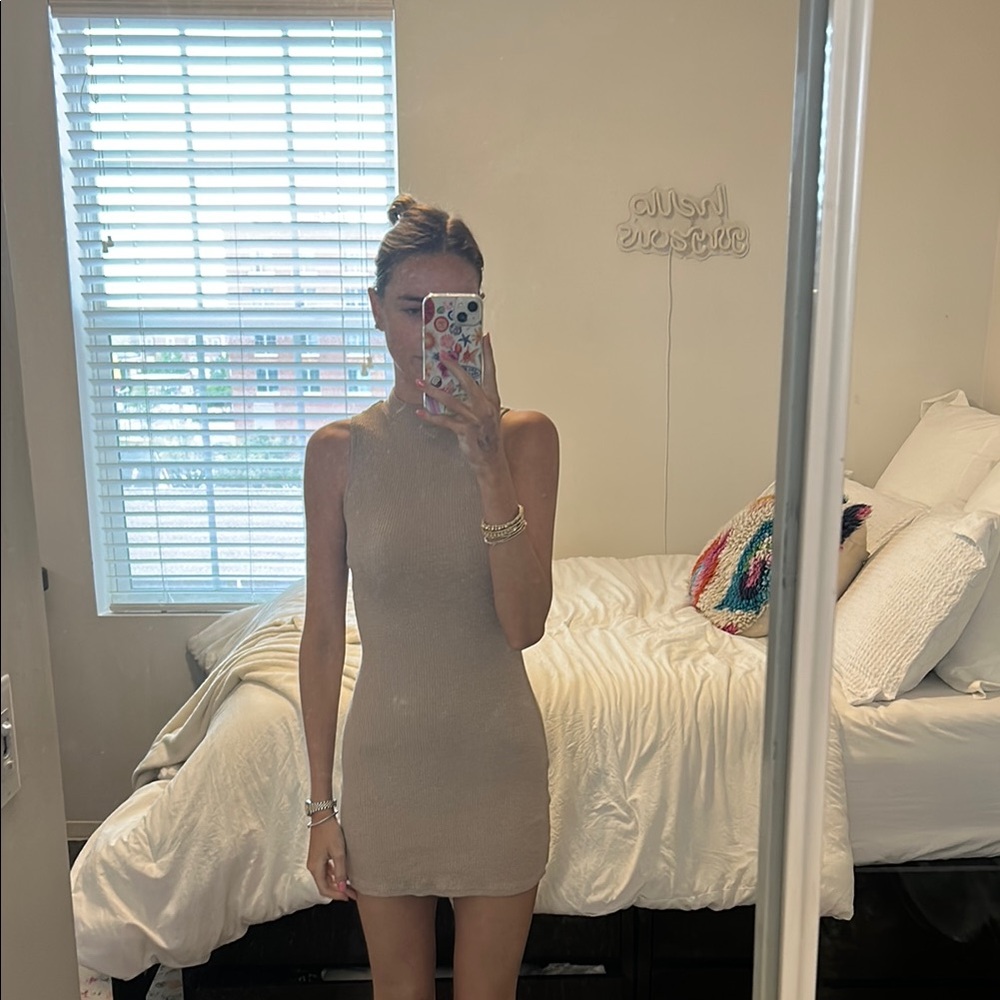 Elegant Tan Sleeveless Dress